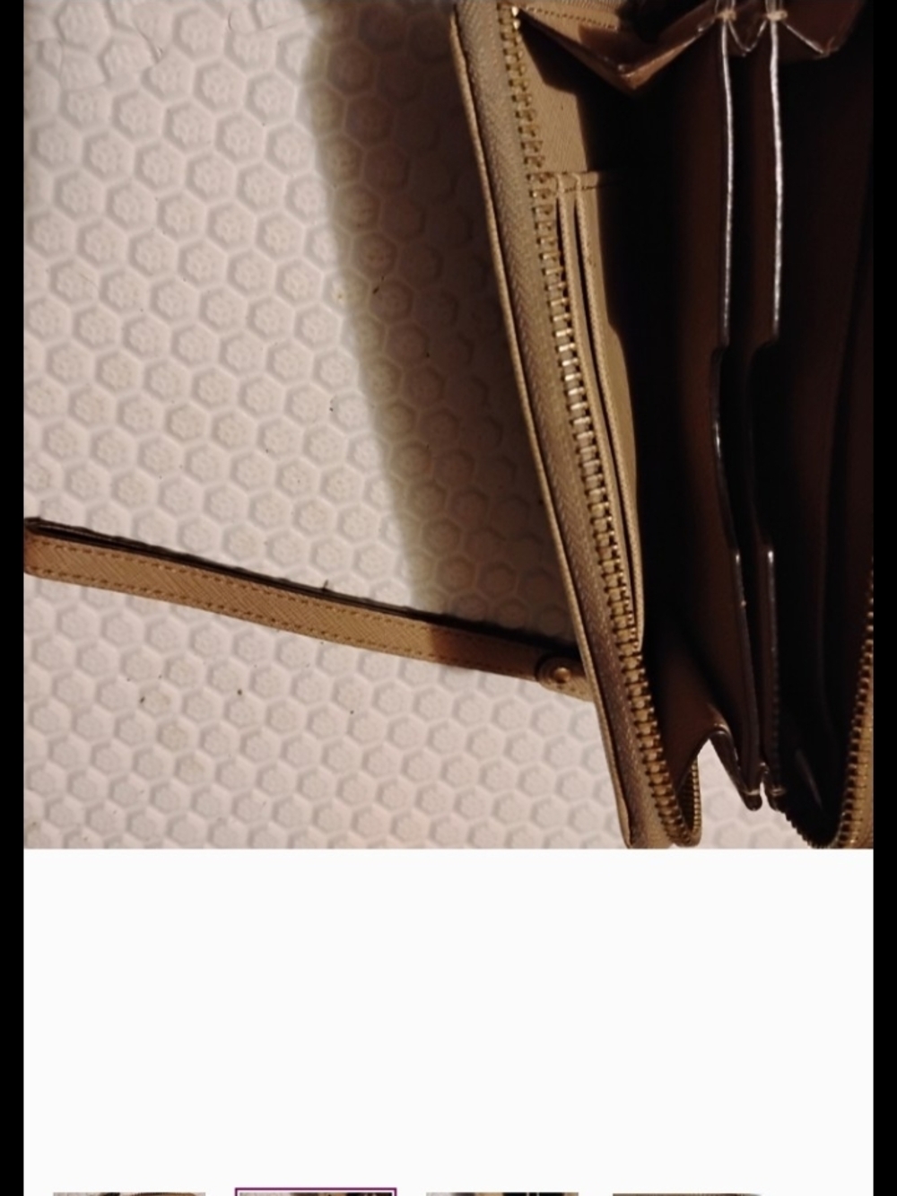 Michael Kors Beige/Tan Leather Wristlet Clutch with Gold Plate - Picture 5 of 6